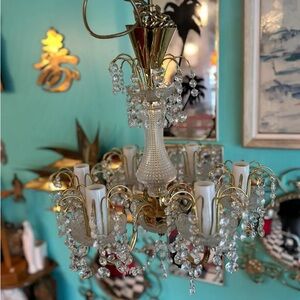 Vintage chandelier mcm hollywood regency gold glass crystal Czech Republic